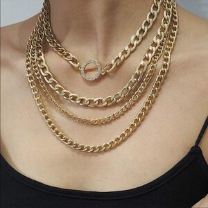 Multi Layered 14K Gold Plated Cuban Choker Necklace